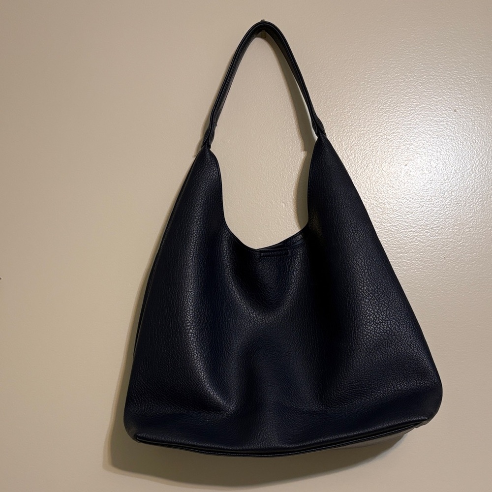 Chic Hoxis Navy Vegan Leather Hobo Bag